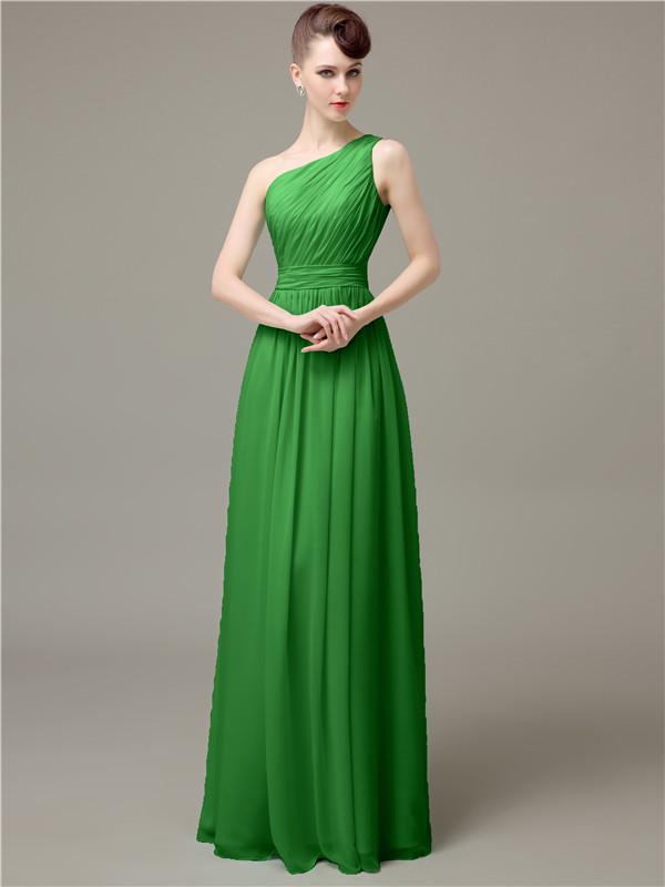 One Shoulder Pleats Chiffon Bridesmaid Dresses