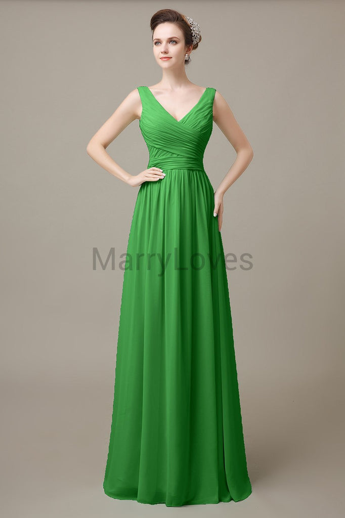 V-Neck Long Chiffon Bridesmaid Dresses