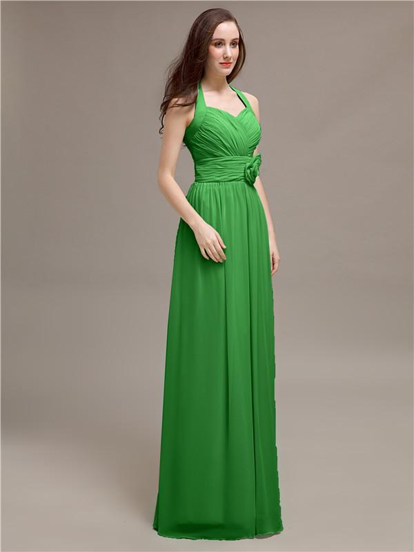 A-line Halter Appliques Chiffon Bridesmaid Dresses