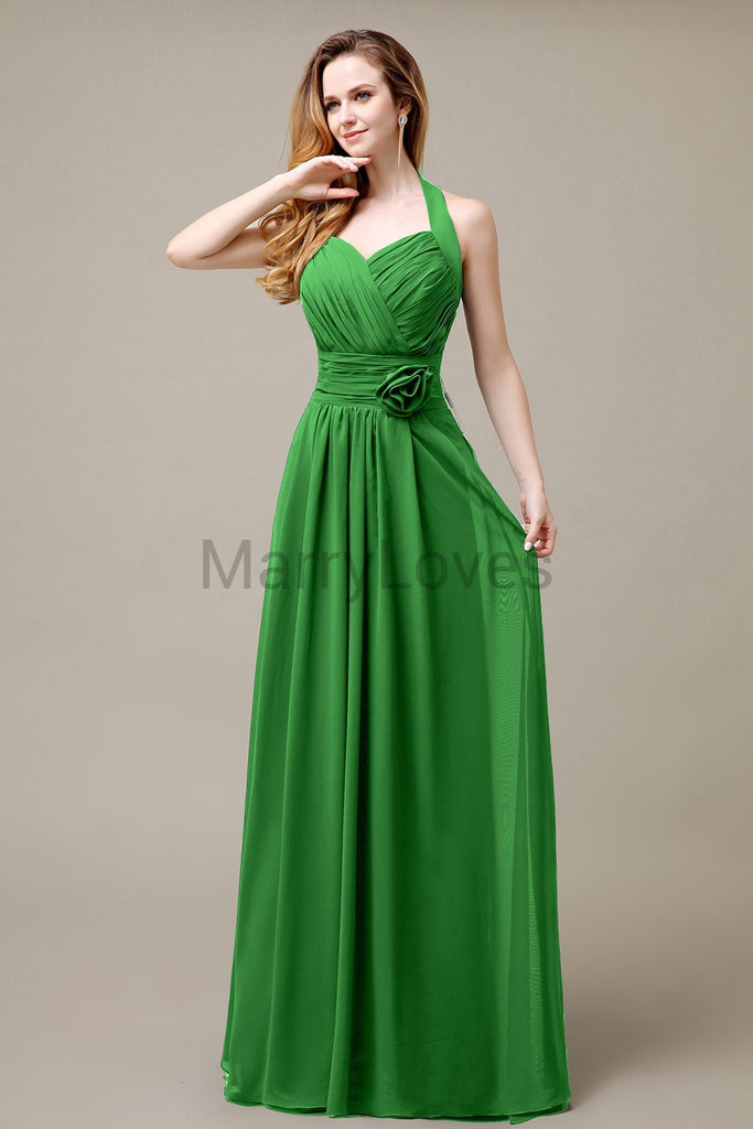 Halter A-line Pleats Chiffon Bridemaid Dresses