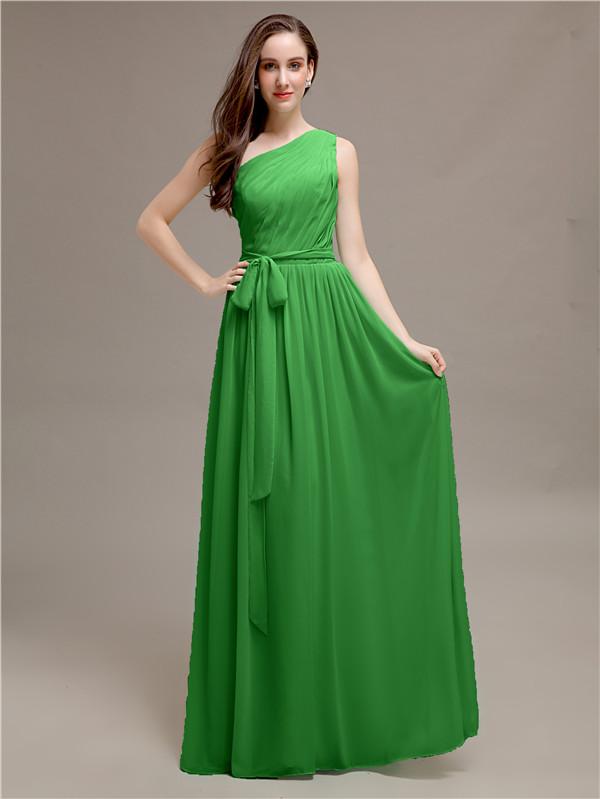 A-line One-shoulder Bridesmaid Dresses With Belt