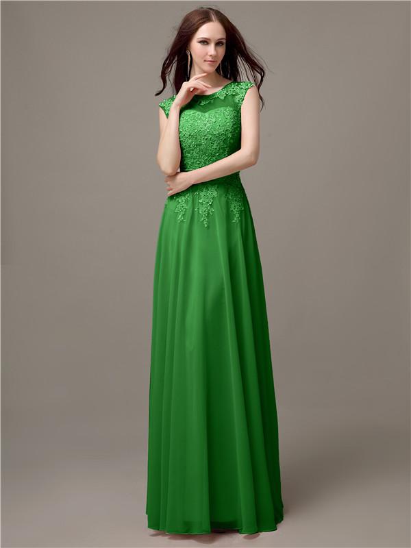 Floor-length Cap Sleeves Appliques Chiffon Bridesmaid Dresses