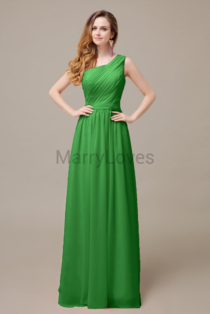 One Shoulder Pleats Floor Length Bridesmaid Dresses