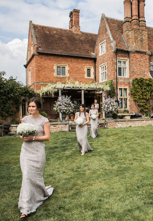 Mermaid Cap-sleeves Full Lace Long Bridesmaid Dresses With Train, BD0611