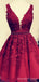 A-line Red Tulle V-neck Appliques Short Homecoming Dresses, HM1003