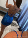 Royal Blue Sequins Spaghetti Straps Backless Short Homecoming Dresses, HM1011