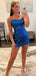Royal Blue Sequins Spaghetti Straps Backless Short Homecoming Dresses, HM1011