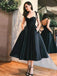 A-line Black Satin Spaghetti Straps Sweet Heart Short Homecoming Dresses, HM1020