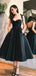 A-line Black Satin Spaghetti Straps Sweet Heart Short Homecoming Dresses, HM1020
