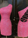 One Shoulder Hot Pink Sequins Short Backless Homecoming Dresses, HM1024