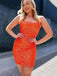 Orange Sequins Spaghetti Straps Short Backless Homecoming Dresses, HM1025