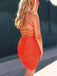 Orange Sequins Spaghetti Straps Short Backless Homecoming Dresses, HM1025
