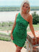 Green Sequins One Shoulder Short Backless Homecoming Dresses, HM1036