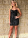 Red Sequins Spaghetti Straps Bateau Short Backless Homecoming Dresses, HM1038