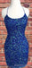 Red Sequins Spaghetti Straps Bateau Short Backless Homecoming Dresses, HM1038