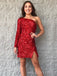 One Shoulder Long Sleeves Sequins Short Homecoming Dresses, HM1041