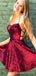 Burgundy Sequins Spaghetti Straps Short Backless Homecoming Dresses, HM1045
