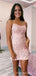 Spaghetti Straps Appliques Backless Short Homecoming Dresses, HM1048