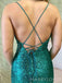 Simple Spaghetti Straps Green Sequins Short backless Homecoming Dresses, HM1049