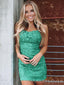 Spaghetti Straps Green Appliques Backless Short Homecoming Dresses, HM1050