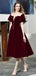 Dark red Velvet V-neck A-line Short Homecoming Dresses, HM1056