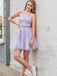 Lavender Tulle Appliques Beaded Short Halter Homecoming Dresses, HM1062