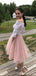 Two Pieces Off Shoulder Half Sleeves Short A-line Homecoming Dresses, HM1063