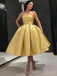 Gold Satin Strapless A-line Short Backless Homecoming Dresses, HM1067