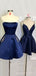 Navy Blue Satin A-line Short Backless Homecoming Dresses, HM1069