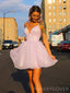 Pink Sparkly Spaghetti Straps A-line Short V-neck Homecoming Dresses, HM1072