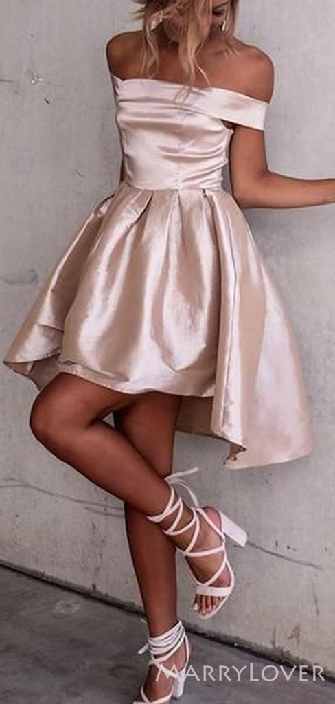 Off Shoulder A-line Satin Short Homecoming Dresses, HM1075