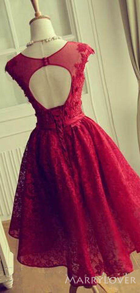 A-line Red Tulle Lace Appliques Short Homecoming Dresses, HM1076