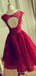 A-line Red Tulle Lace Appliques Short Homecoming Dresses, HM1076