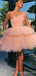 One Shoulder A-line Tulle Sleeveless Short Homecoming Dresses, HM1077