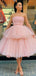 Pink Tulle A-line Strapless Short Homecoming Dresses, HM1078