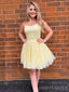 Yellow Tulle Appliques A-line Spaghetti Straps Short Homecoming Dresses, HM1079