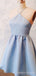 Blue Satin A-line Spaghetti Straps Short Homecoming Dresses, HM1084