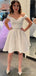 Off Shoulder White Satin Beaded Short Homecoming Dresses, HM1085