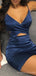 Spaghetti Straps Navy Blue Satin Mermaid Short Homecoming Dresses, HM1093