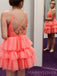 A-line Orange Tulle Spaghetti Straps Short Homecoming Dresses, HM1094