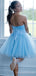 A-line Blue Tulle Strapless Short Homecoming Dresses, HM1100