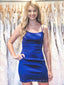 Royal Blue Satin Spaghetti Straps Mermaid Short Homecoming Dresses, HM1101