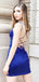 Royal Blue Satin Spaghetti Straps Mermaid Short Homecoming Dresses, HM1101