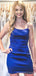 Royal Blue Satin Spaghetti Straps Mermaid Short Homecoming Dresses, HM1101