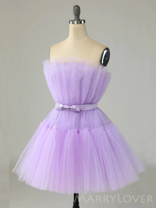 Simple A-line Tulle Strapless Short Homecoming Dresses, HM1103