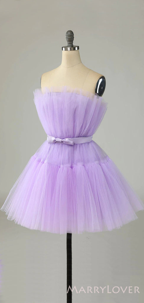 Simple A-line Tulle Strapless Short Homecoming Dresses, HM1103