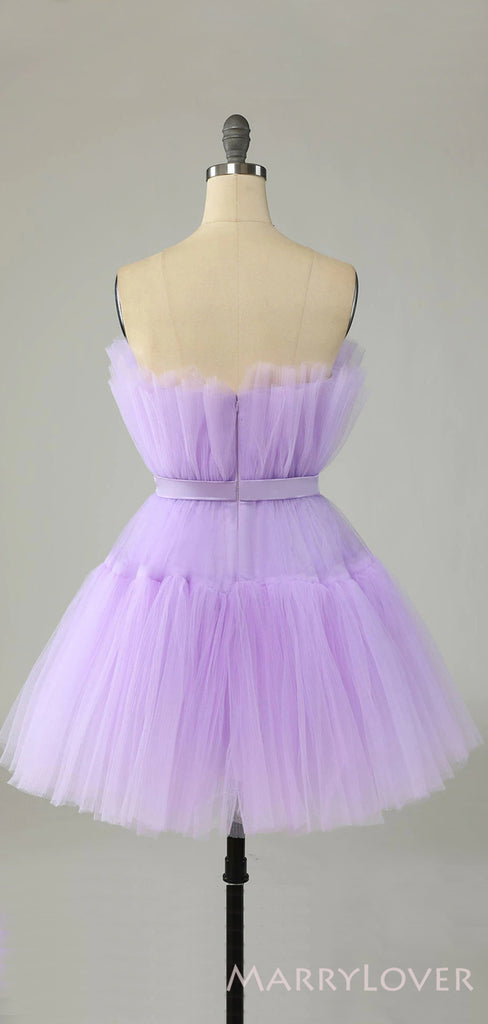 Simple A-line Tulle Strapless Short Homecoming Dresses, HM1103