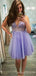 See Through Deep V-neck Tulle Beaded A-line Short Homecoming Dresses, HM1105