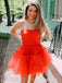 Red Tulle A-line Strapless Short Homecoming Dresses, HM1107