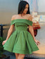 Off Shoulder A-line Satin Short Homecoming Dresses, HM1109